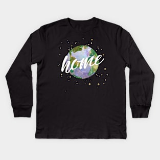 earth is our home - protect our beautiful planet (watercolors and white handwriting) Kids Long Sleeve T-Shirt